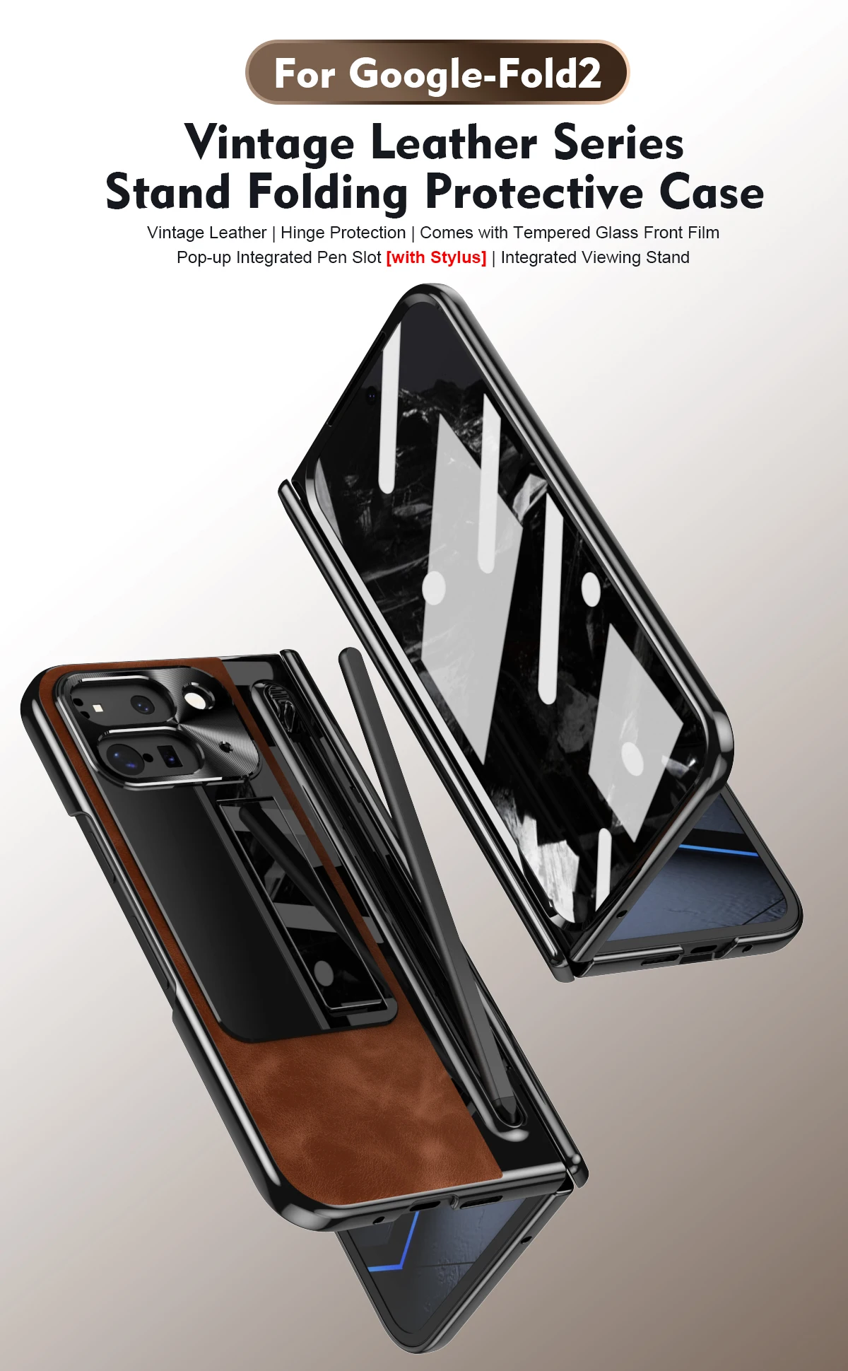 Custodia in pelle retrò Custodia Flip Cover in pelle per Goole 9 Pro Fold con slot per penna Supporto per telefono Pellicola protettiva in vetro per schermo_voghion.com