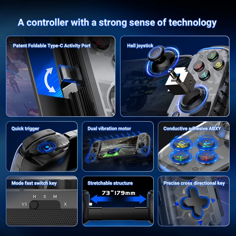 Wireless Mobile Game Controller with Hall Joystick and Quick Trigger