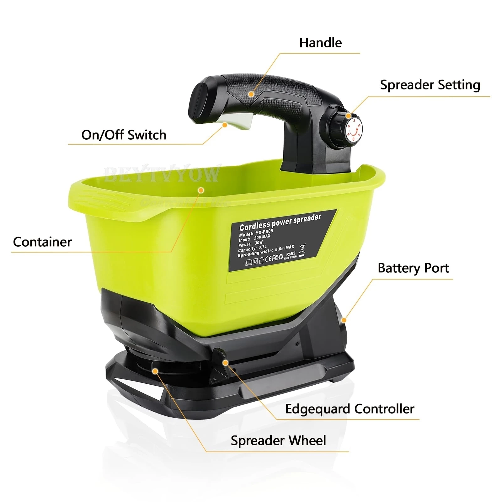 Cordless Grass Seed Spreader Compatible with Ryobi ONE+ 18V Lithium NiCd NiMh Ba