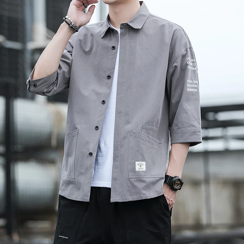 

Мужская хлопковая рубашка с коротким рукавом, Корейская рубашка-карго, летняя, новая, красивая, свободная, с коротким рукавом, с принтом, мужская куртка, Прямая поставка