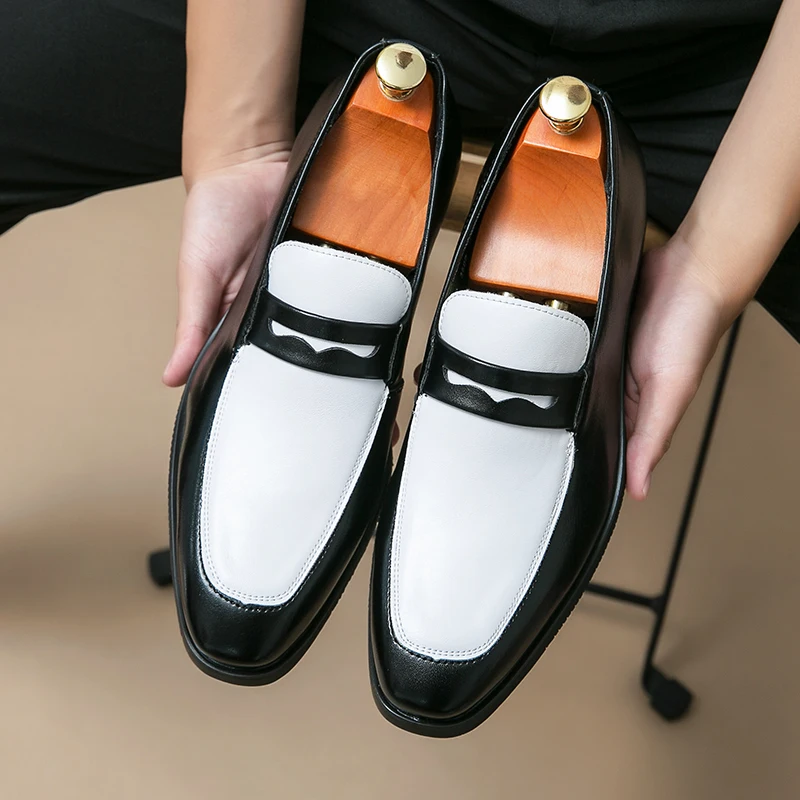 2024 Luxury Brand Black and White Color Block Casual Men's Skating Classic Style Thick Bottom High Quality Indian Leather Shoes 3