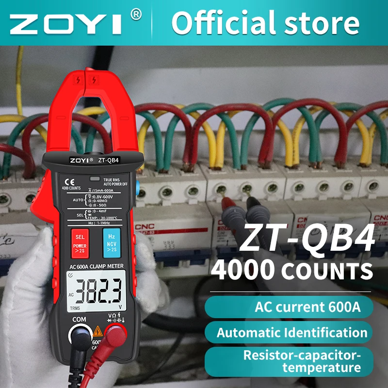 ZOYI Digital Clamp Meter ZT-QB4, 600A current True RMS smart plier ammeter auto range 4000 multimeter DC AC voltage Hz ohm NCV tester