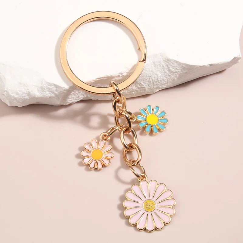Portachiavi A Forma Di Margherita Con Ciondolo Fiore Smaltato - Accessorio Per Borsa Donna, Regalo Festa Della Mamma - 2
