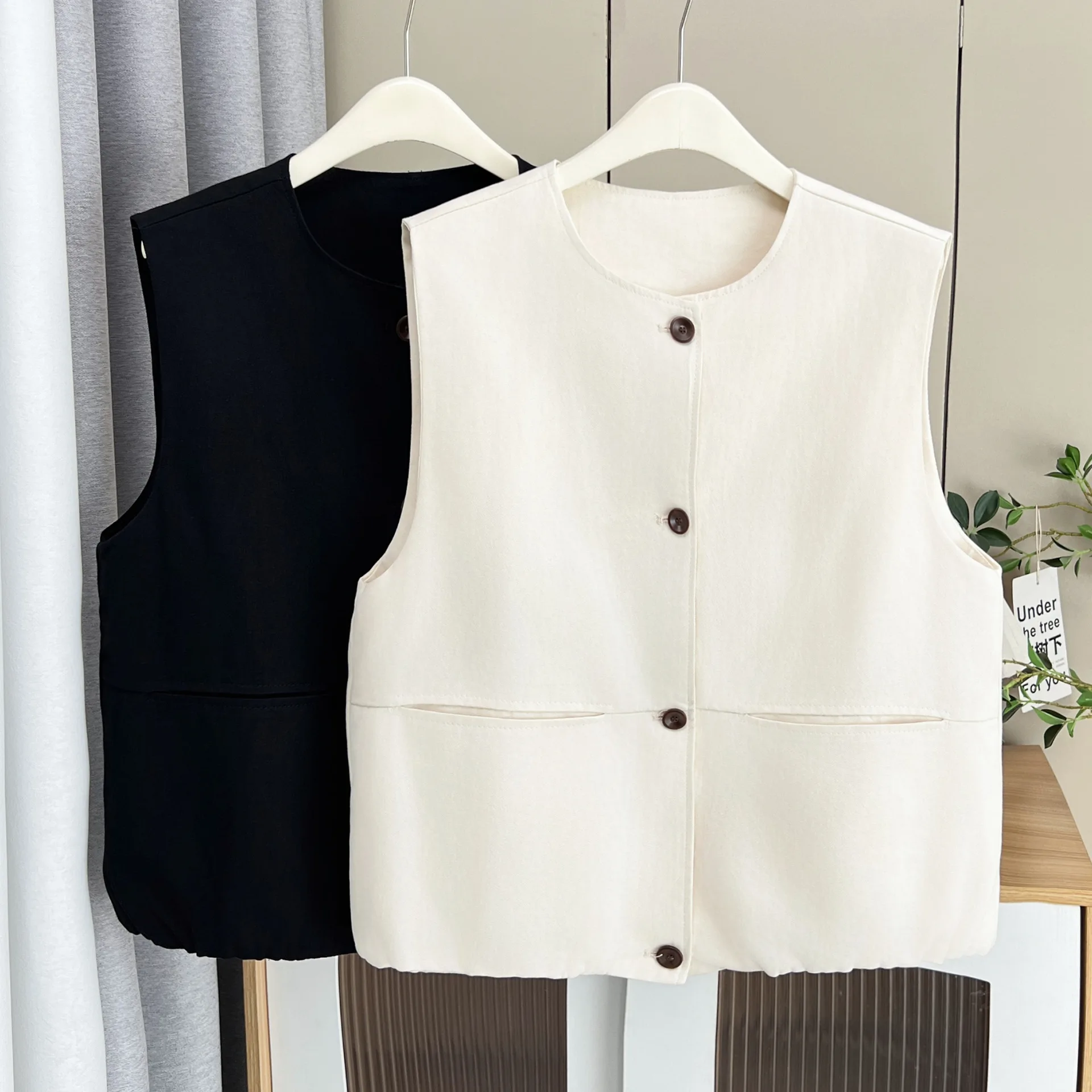 Fashion Plus Size Women's Sleeveless Vest Autumn New Versatile Solid Color Retro O-Neck Waistcoat 2559