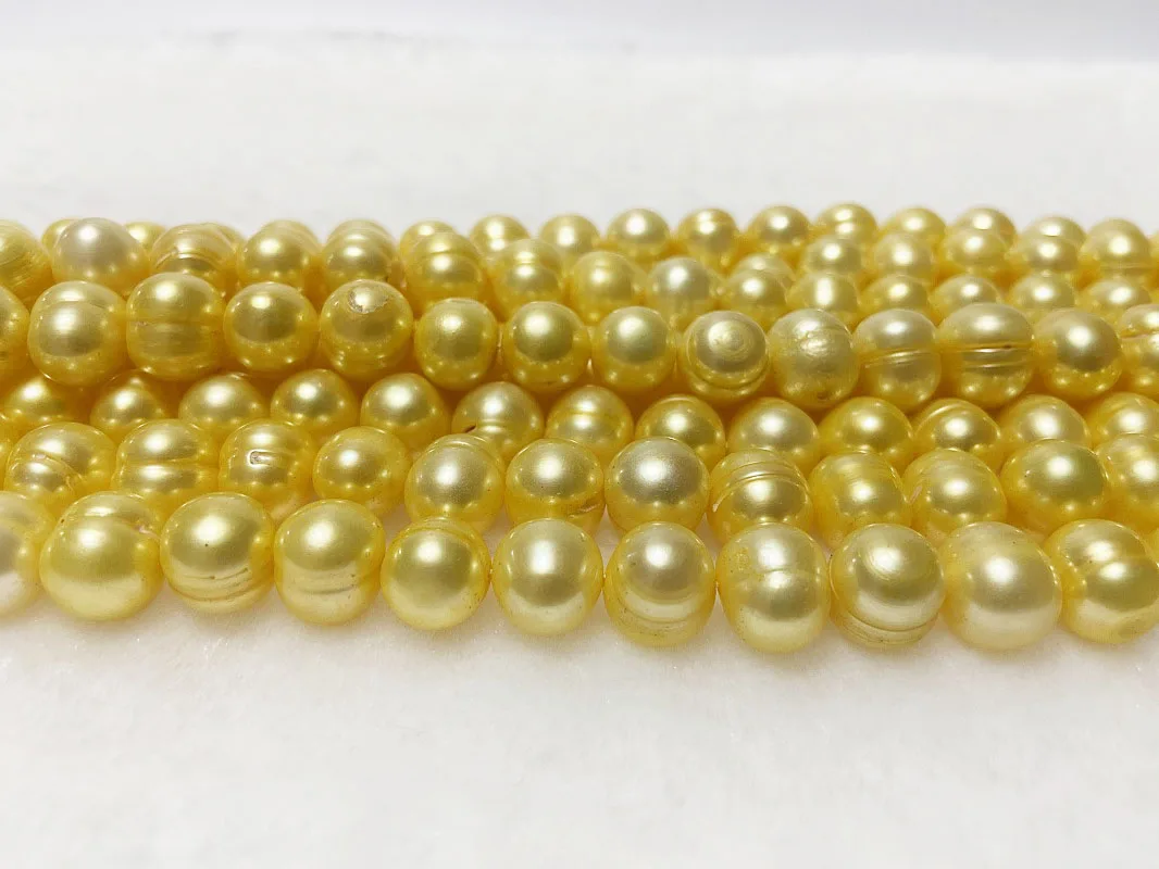 

Pearl Necklace Jewelry 10-11mm Golden Baroque Thread Sea Pearl Necklace