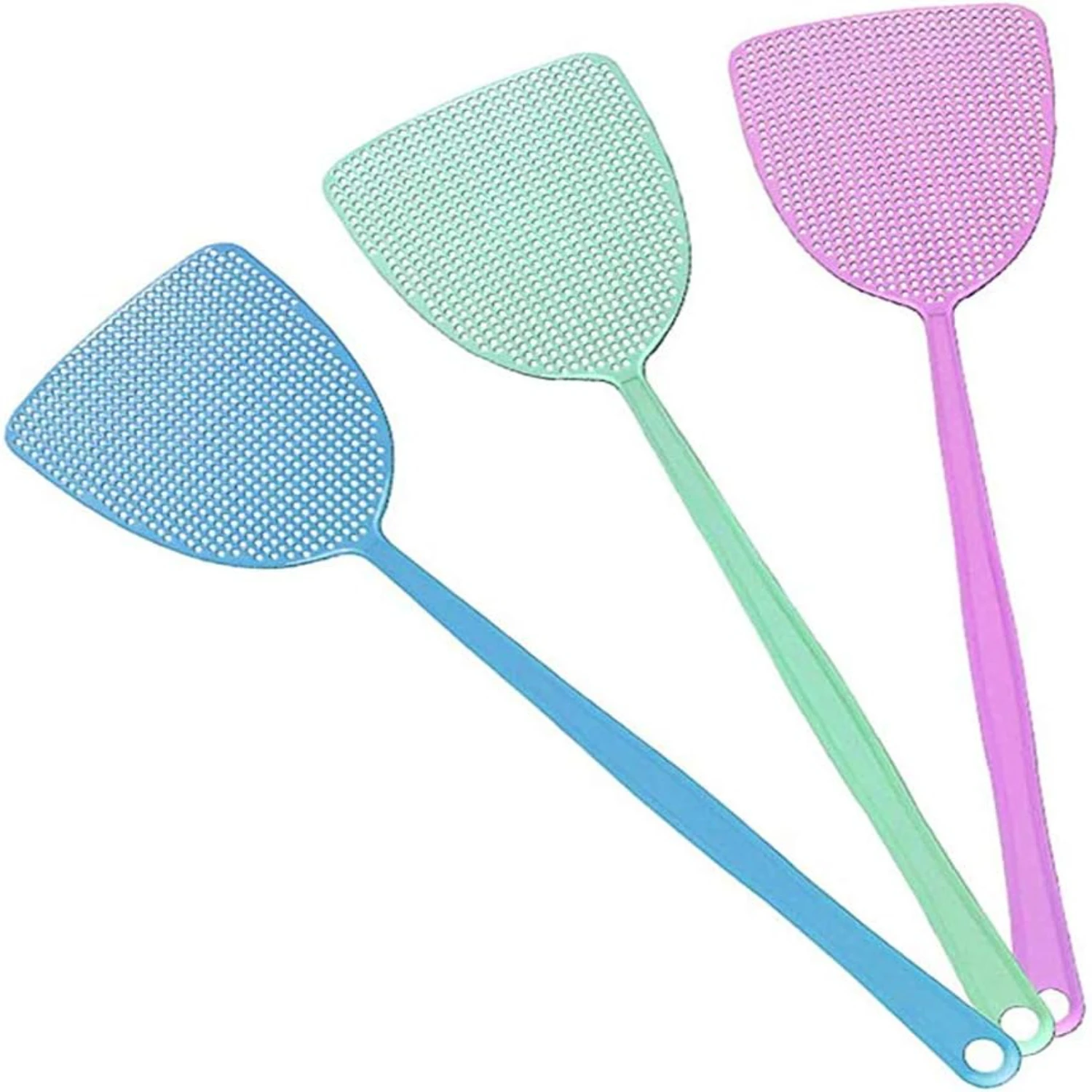 Fly Swatter, Pack Manual Fly Killer Plastic with 17'' Long Handle House Wife Helper (Multicolor)