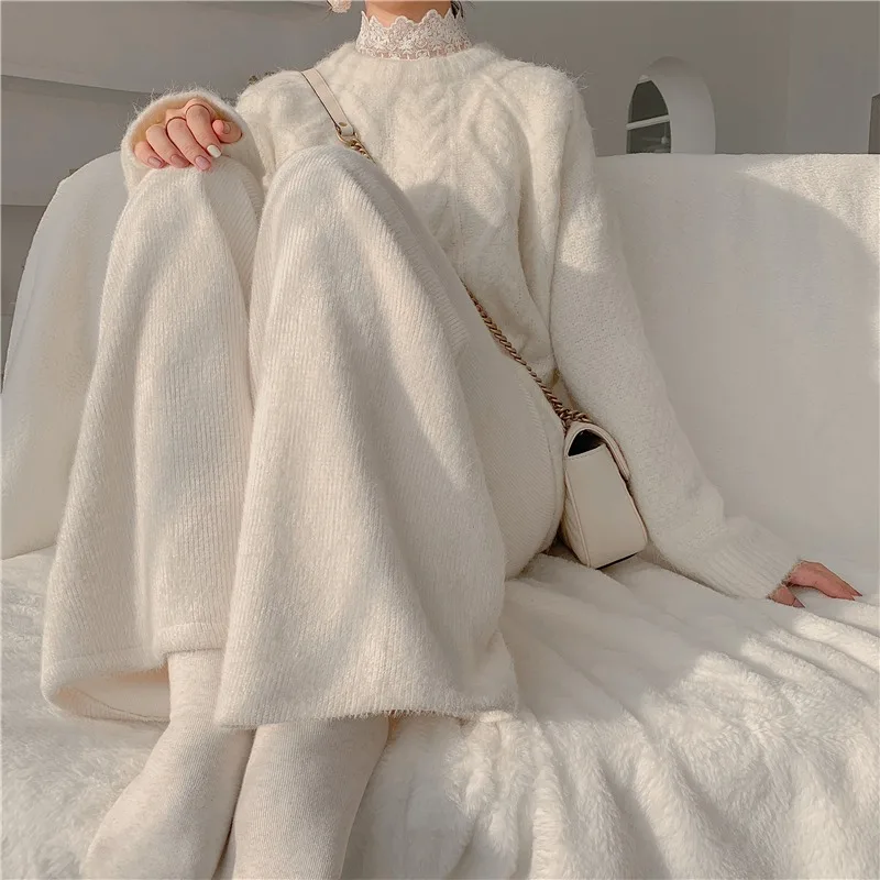 

2024 Autumn and Winter Straight Leg High Waisted Draped Loose Pants with Thickened Plush Knitted Wide Leg Pants Female Clothing