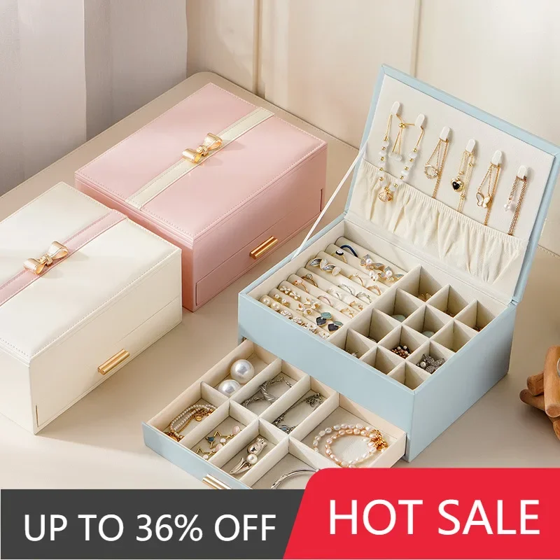 New Jewelry Storage Box, Princess Double Layer Finishing Earrings  Ring Necklace Box, Exquisite High-end Gift