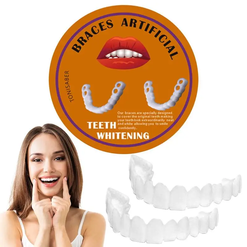 SnapOnTeethTopAndBottomUpperAndLowerFalseFakeVeneersCover
