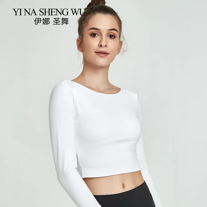 Sexy Yoga Top with Built In Bra Quick Dry Crop Top Workout Shirts White Long Sleeve Sports Mesh Splice Fitness Yoga Shirt