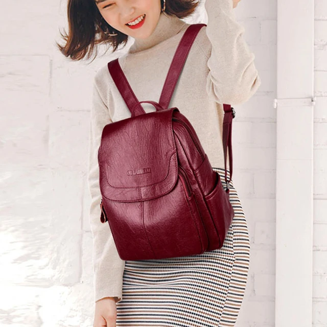 Bagpack Female Leather Backpack Designer Shoulder Bags For Women 2022 Back Pack School Bags For Teenage Girls Mochila Feminina 3