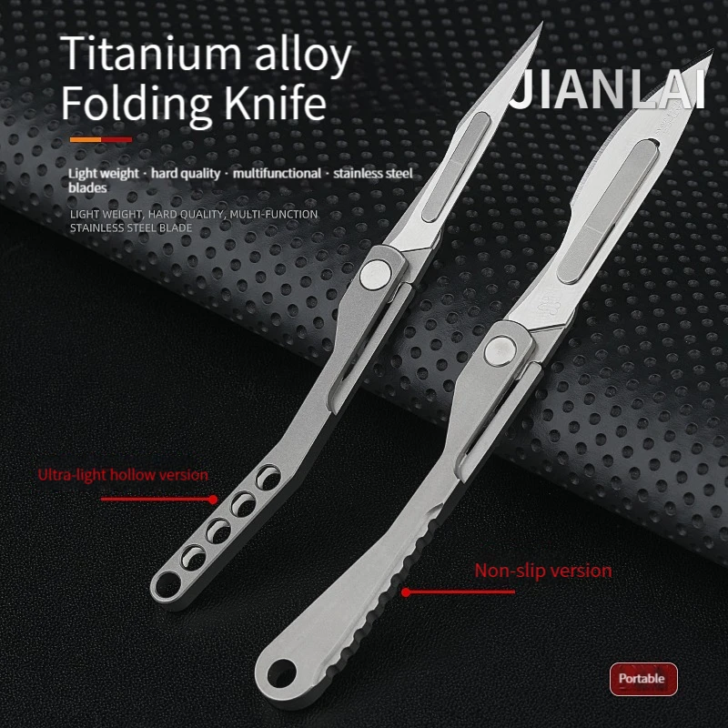 

NEW Mini Titanium Alloy Folding Scalpel Medical Folding Knife EDC Outdoor Unpacking Pocket Knife with 10pcs Replaceable Blades