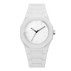 Elegant Casual Women's Quartz Wristwatch with Simple Dial and Plastic Strap (White)