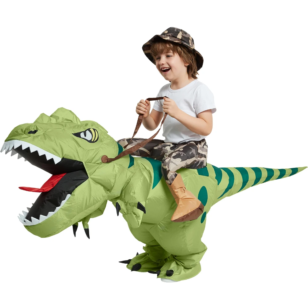 Inflatable Ride On Dinosaur Costume Juvenile Blow Up Velociraptor T Rex Suit Funny Halloween Cosplay Party Outfit inflatable costume