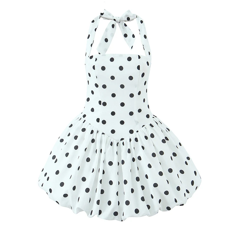 Polka Dot White Mini Halter Ball Gown Dress Women Sexy Backless Lace Up  Party Dresses Summer Robe New 2025 - AliExpress 200000345