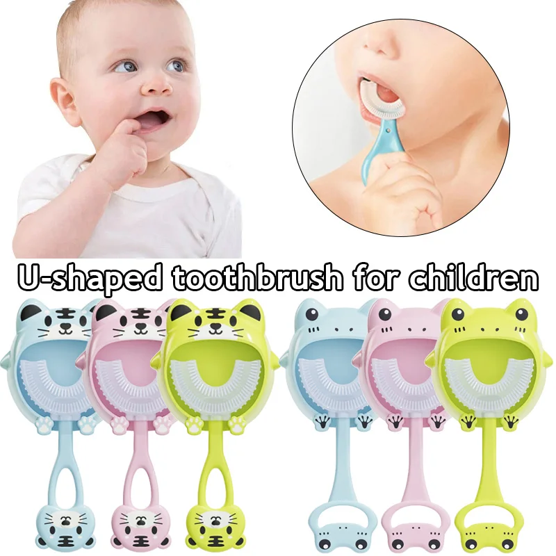 

Baby Toothbrush With Dust-proof Holder 2-12Years Old 360 Degree U-shaped Children's Teeth Oral Care Cleaning Brush Baby Items