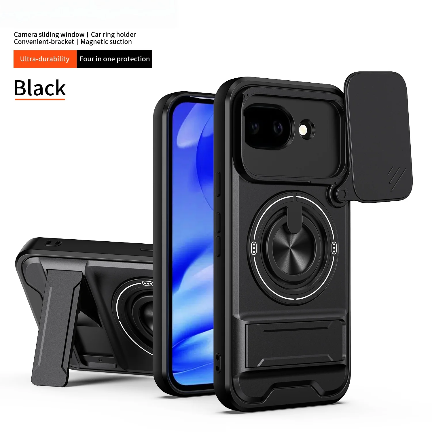 Magnetic Shockproof Phone Case with Slide Camera Protection and Kickstand