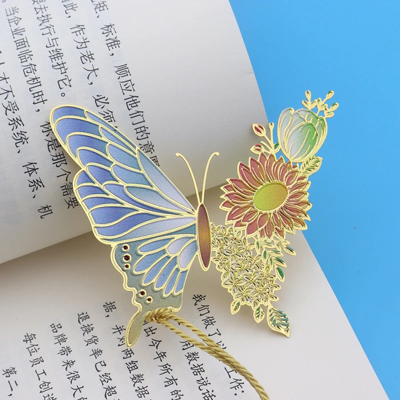 금속 나비 꽃 책갈피, 절묘한 할로우 태슬 펜던트, 책 클립, 학생 독서 도구, 학용품, 중국 스타일