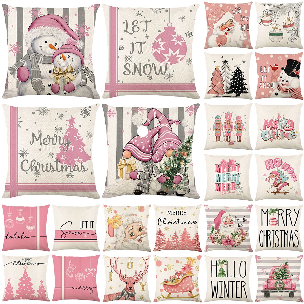 

Christmas Printed Picture Cartoon Pink Theme Sofa Cushion Cover Pillow Cover Home Decoration Party Car Bedding