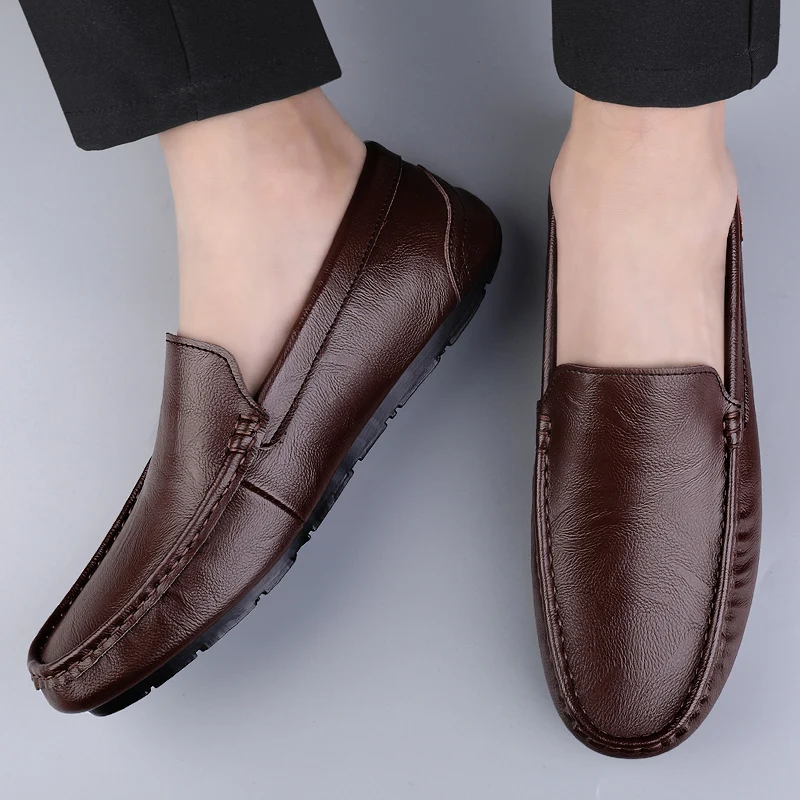 Echt Lederen Heren Casual Schoenen Luxe Merk Heren Loafers Mocassins Ademende Slip Op Italiaanse Rijschoenen Chaussure Homme