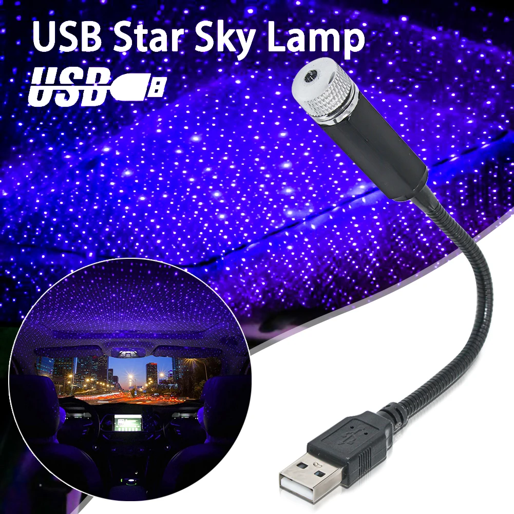 USB LED Car Roof Star Night Light Projector Atmosphere Galaxy Lamp Decorative Adjustable for Auto Roof Room Ceiling Decor