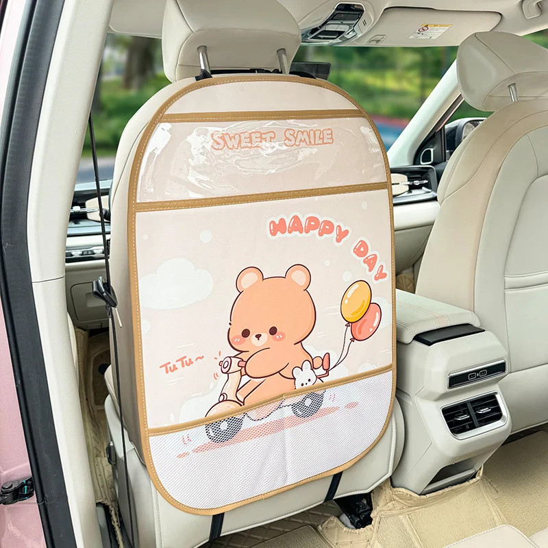 Car Seat Back Anti-Kick Pad Cartoon Cute Creative Leather Car Anti-Dirty Anti-Kick Pad Interior Supplies