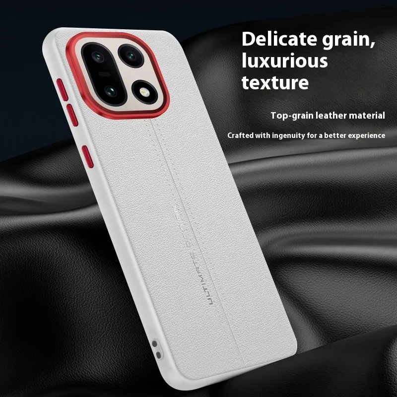 Luxury Leather Frosted Shockproof Bumper Case with Metal Lens Frame
