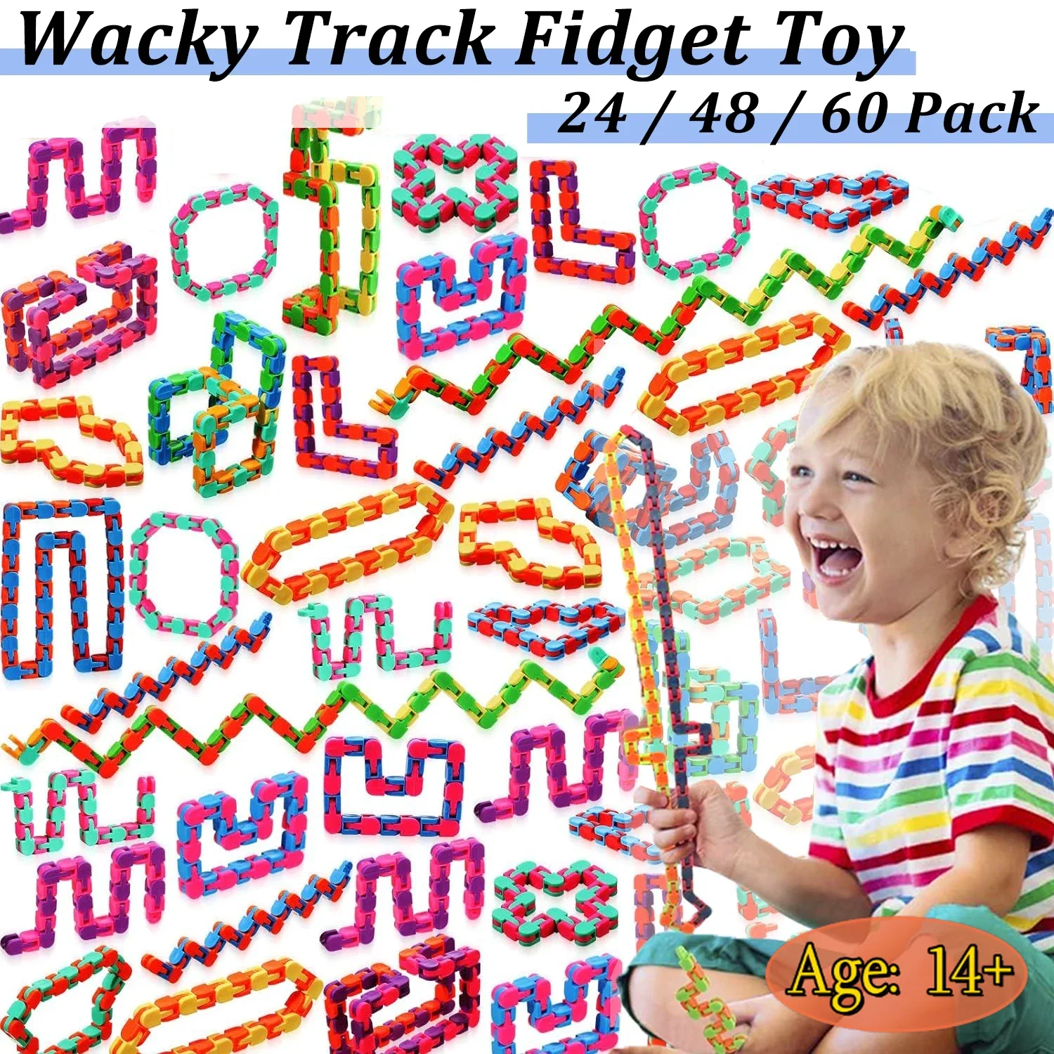 24-60Pack 24 Links of Wacky Track Fidget Toy Fidget Wacky Tracks Colorful Snake Snap Toys Track Gifts for Kids Adult Autis