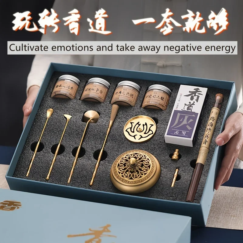 13 Pcs Incense Gift Set, Copper Burner, Aromatherapy Diffuser, Meditation Yoga Relaxation, Home Decor Spiritual Gift Set