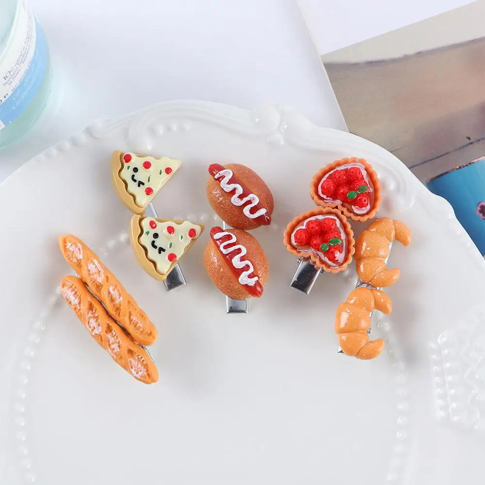 Funny Cute Pizza Simulated Food Hot Dog For Girls Women Hair Clips Korean Barrettes BB Hairpins Duckbill Side Clips