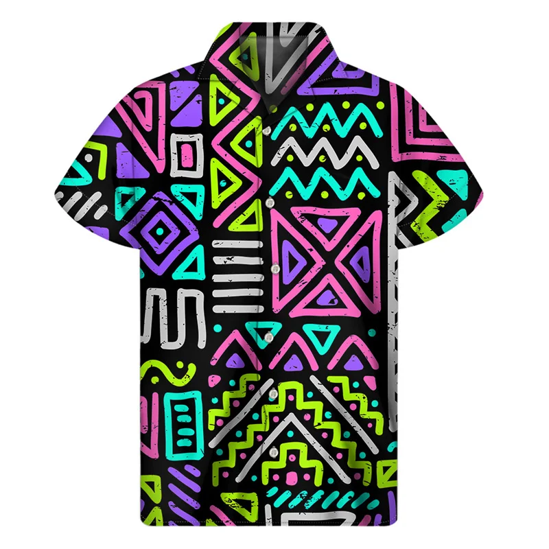 Retro Mexico Aztec 3D Print Hawaiian Shirts Men Colorful