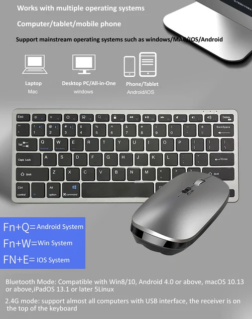JOMAA 2.4G +Bluetooth Keyboard and Mouse Combo Multimedia Wireless Keyboard and Ergonomic Mouse Set for iPad Desktop PC Laptop 5