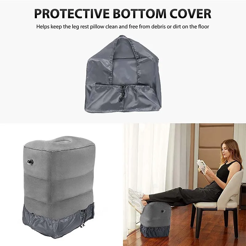 Universal Inflatable Portable Travel FootRest Airplane Train Bus Sleeping Pad Flocking Material Blue And Gray Colour With Bag 5