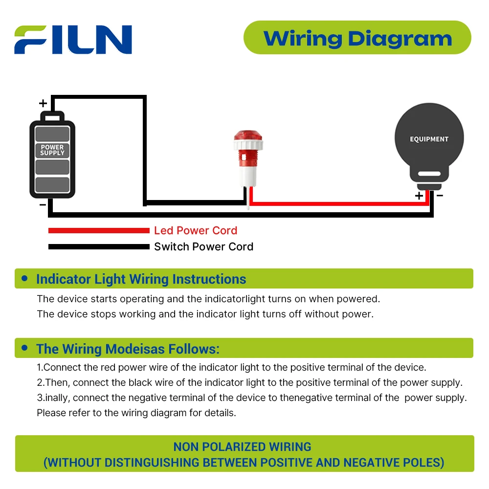 FILN 3PCS 10mm LED 표시등 12-24V/110-220V IP67 방수 경고등 자동차 해양 산업 장비 제어 박스용
