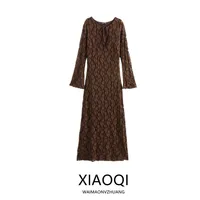 Ele Long Sve round Ne Lace Dr Autumn Winter New Arrival Women's Faion Design Sensation Slim Fit Gown 2024
