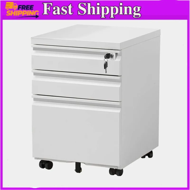 

3 Drawer Mobile File Cabinet,Under Desk Metal Filing Cabinet with Lock and Wheels, Filing Cabinets for Home Office