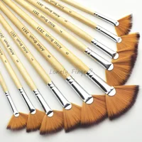 5/10pcs Fan Paint Brush Set Soft Nylon Bristles Wooden Handles for Acrylic, Watercolor, Oil & Gouache Painting 1