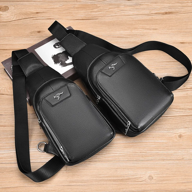 New Men's Genuine Leather Chest Crossbody Bag Top Layer Cowhide Portable Shoulder Bag for Outing