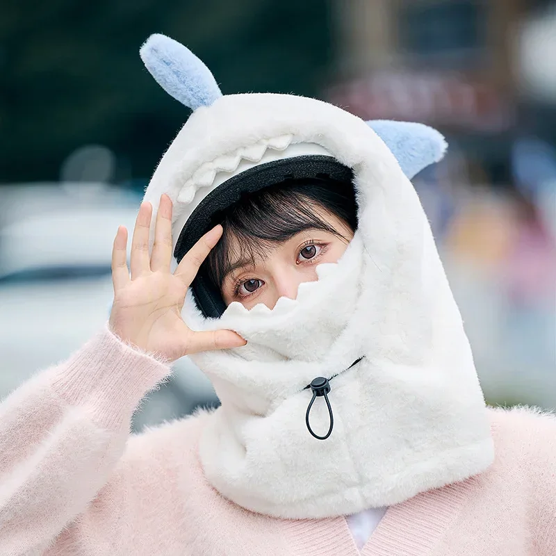 Winter Warm Ski Helmet Cover Comfortable Soft Fleece Skiing Cap Scarf Warmer Cartoon Cute Shark Mode Decorative Helmet Cover Hat 3