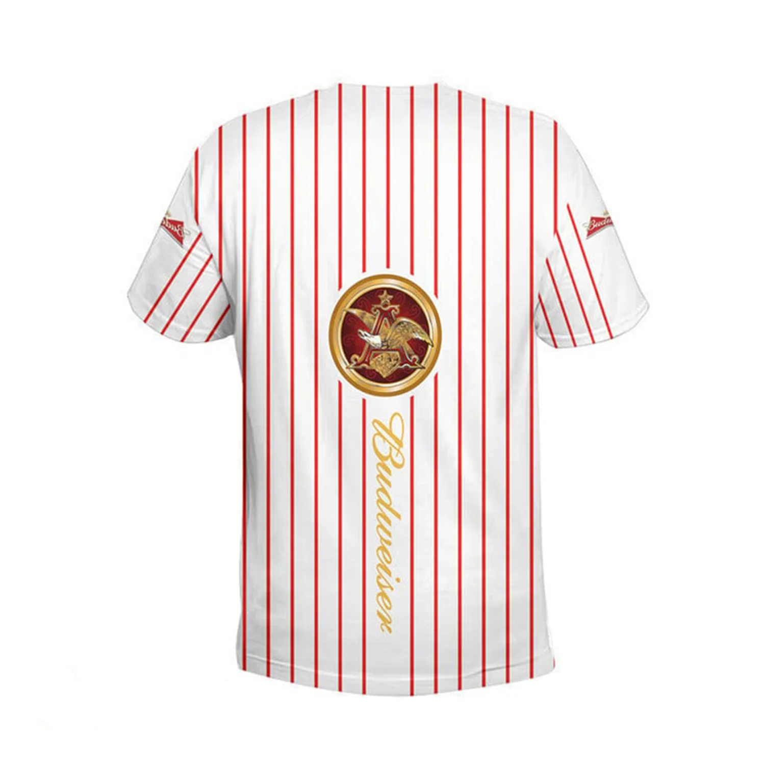 Budweiser White Vertical Striped T-shirt & Sweatshirt Hot Sale Fashion Street Life unisex Sleeve Tee Daily Wear Casual T-Shirt
