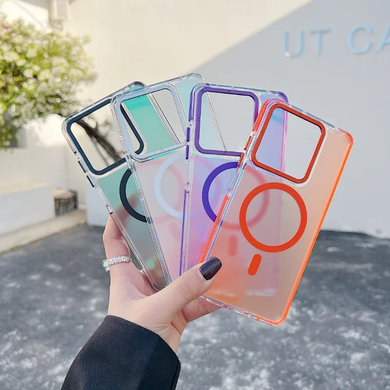 Luxury Metal Lens MagSafe Phone Case with Wireless Charging and Discolour Cover