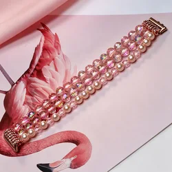 Elegant Beaded Bling Crystal Bracelet Wristband (Pink)