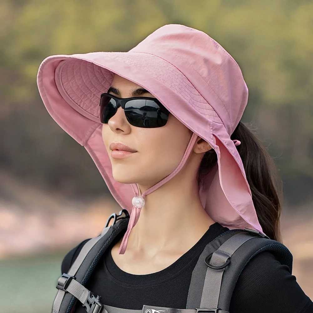 Women Wide Large Brim Sun Hat Bucket Hat Summer Outdoor Fishing Hiking UV Anti Neck Protection Shawl Visor Cap Ladies Hat Bonnet 2