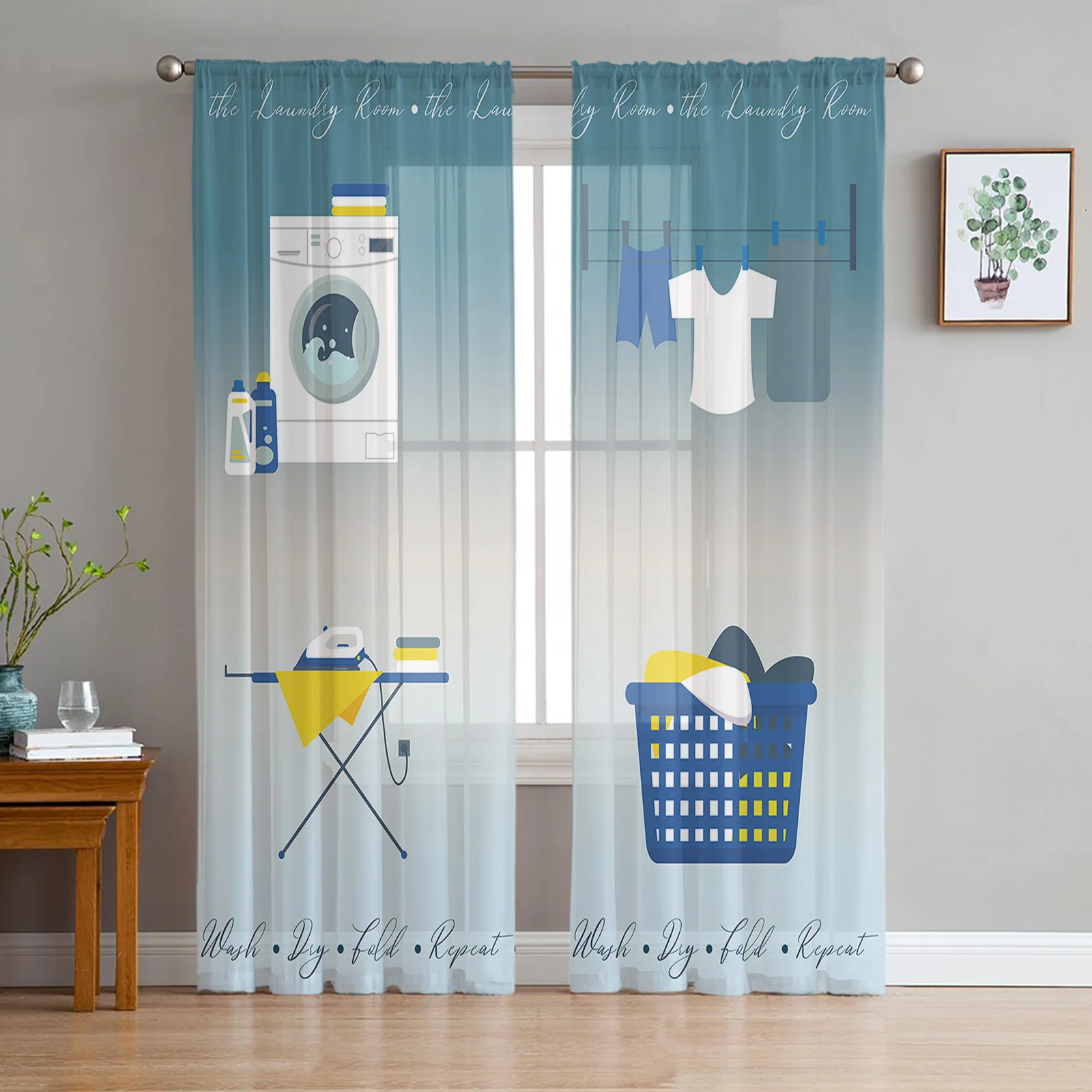 Washing Machine Clothes Sheer Curtains for Living Room Bedroom Kitchen Window Voile Curtain