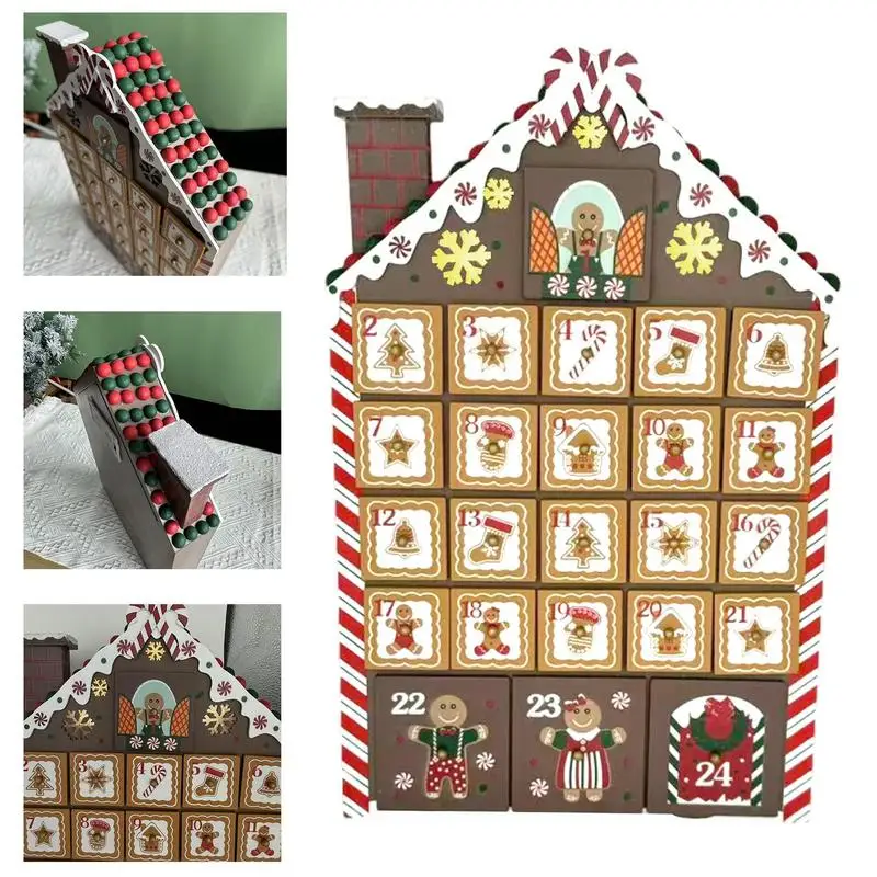 Christmas Wooden Calendar Advent Reusable house Advent Calendars With Built-in Led Light Wood Fidget Countdown Calendar