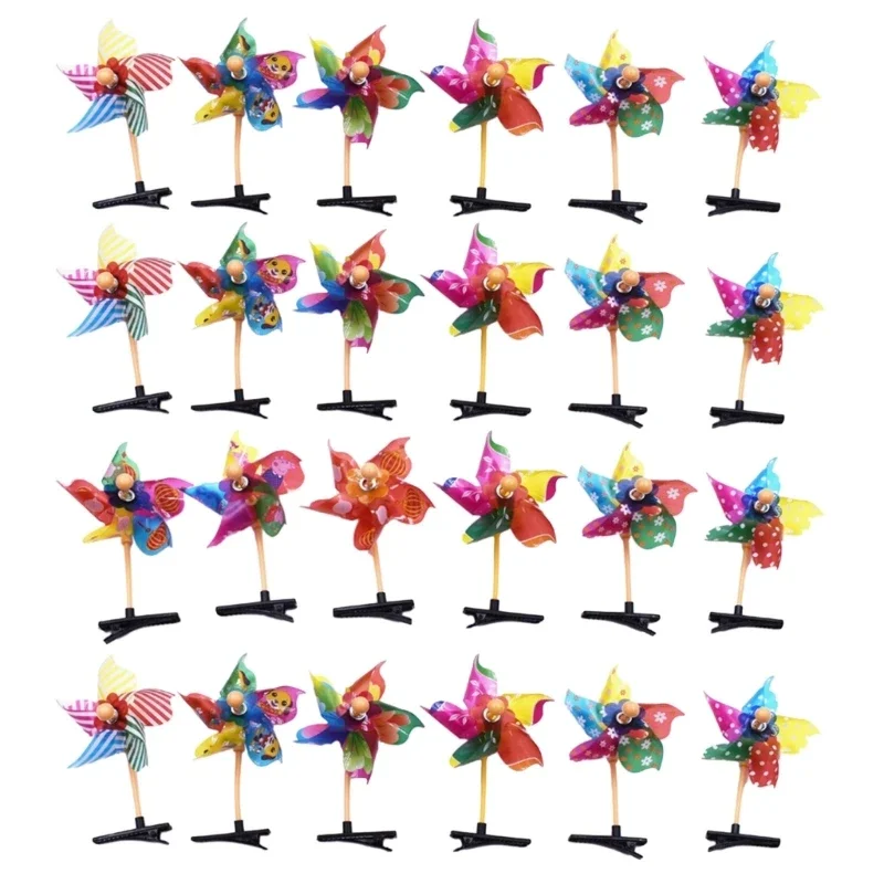 24pcs 바람개비 헤어 클립 유행 헤어 바레트 풍차 머리핀 편안한 헤어 클램프 무대 공연 머리 장식