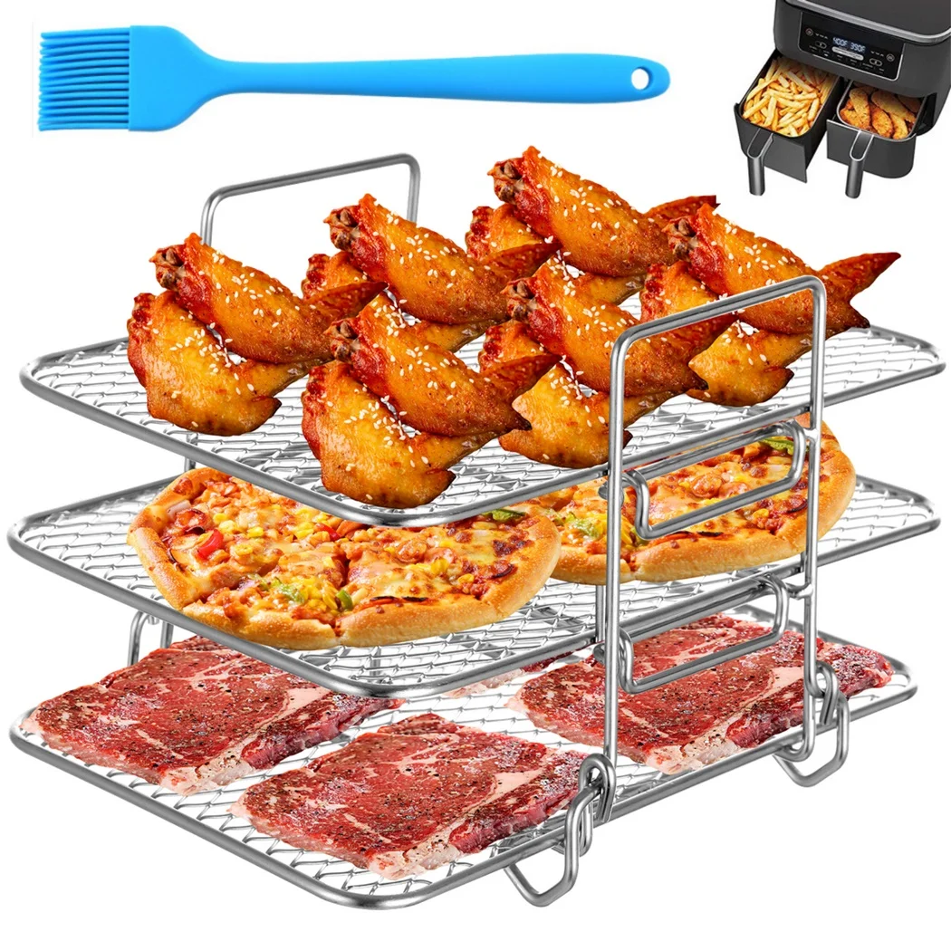 

Multi-Layer Air Fryer Rack Shelf Compatible With Ninja Dual Air Fryer 3Pcs Stackable Grill Racks With Feet Dehydrator Wire Racks