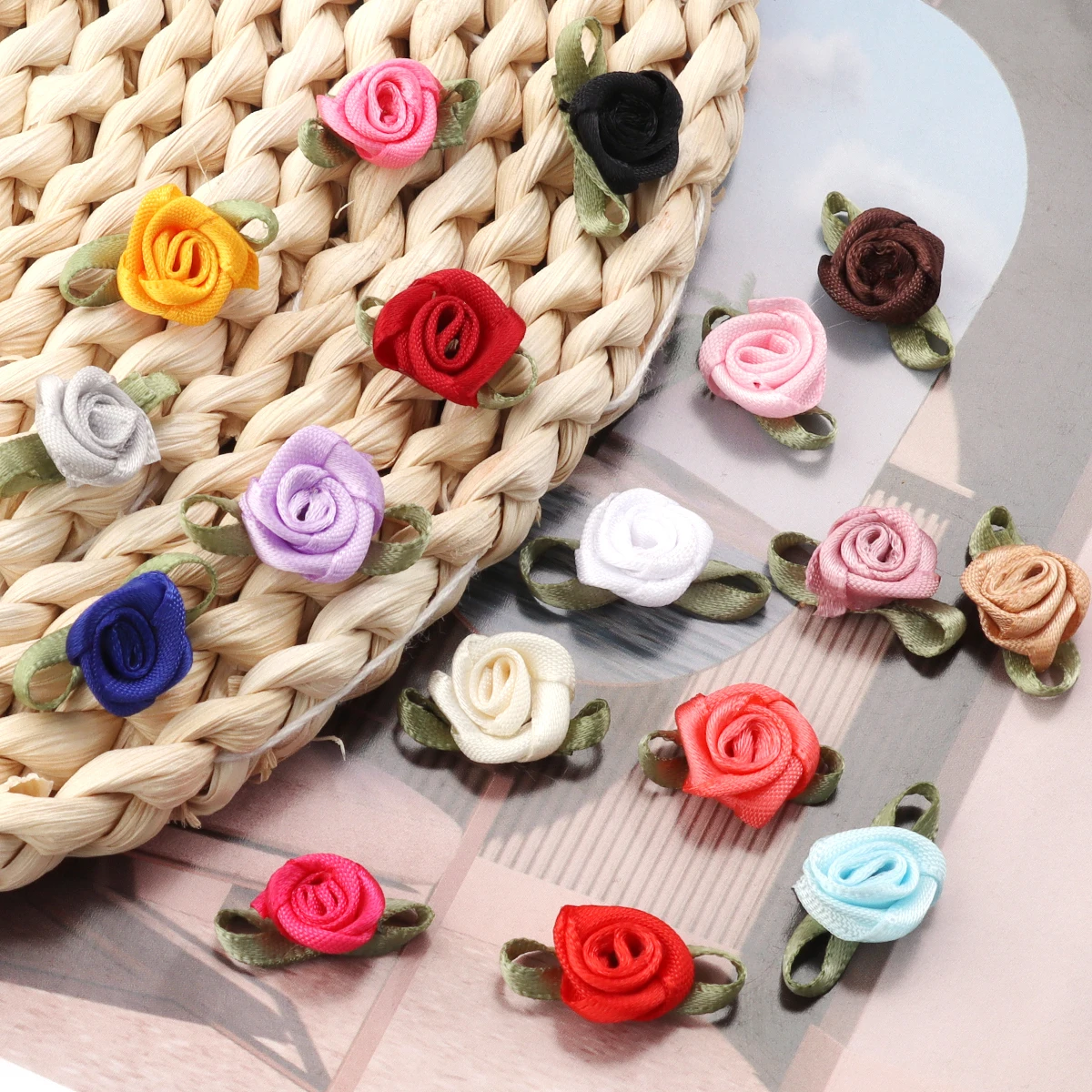 Elegant Mini Satin Ribbon Rose Appliques for Wedding Decor and Crafting