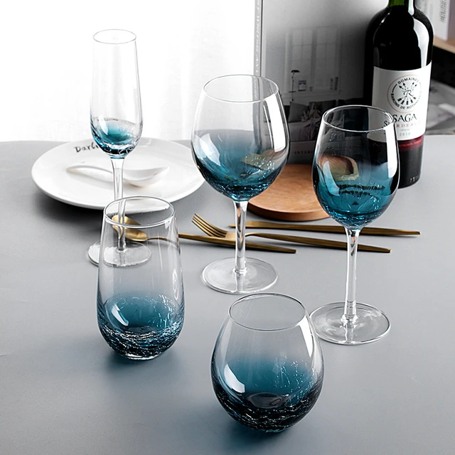 3) Pier 1 Crystal Crackle Wine Glasses, 2 Red Wine, 1 White Wine