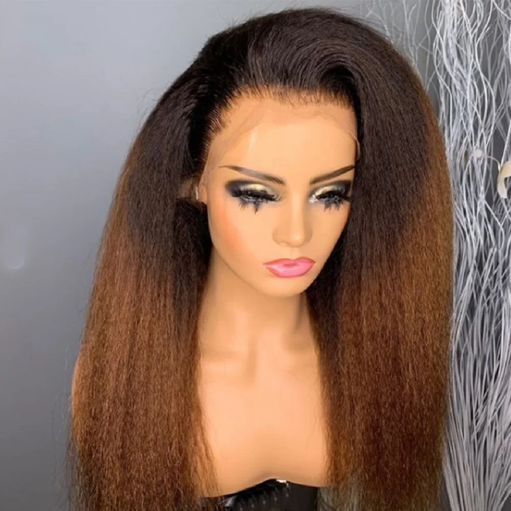 4x4 Silk Base Wig 13x4 Lace Front Ombre Honey Brown Colored Kinky Straight Human Hair Wig Ombre Brown Remy Hair Wig for Women